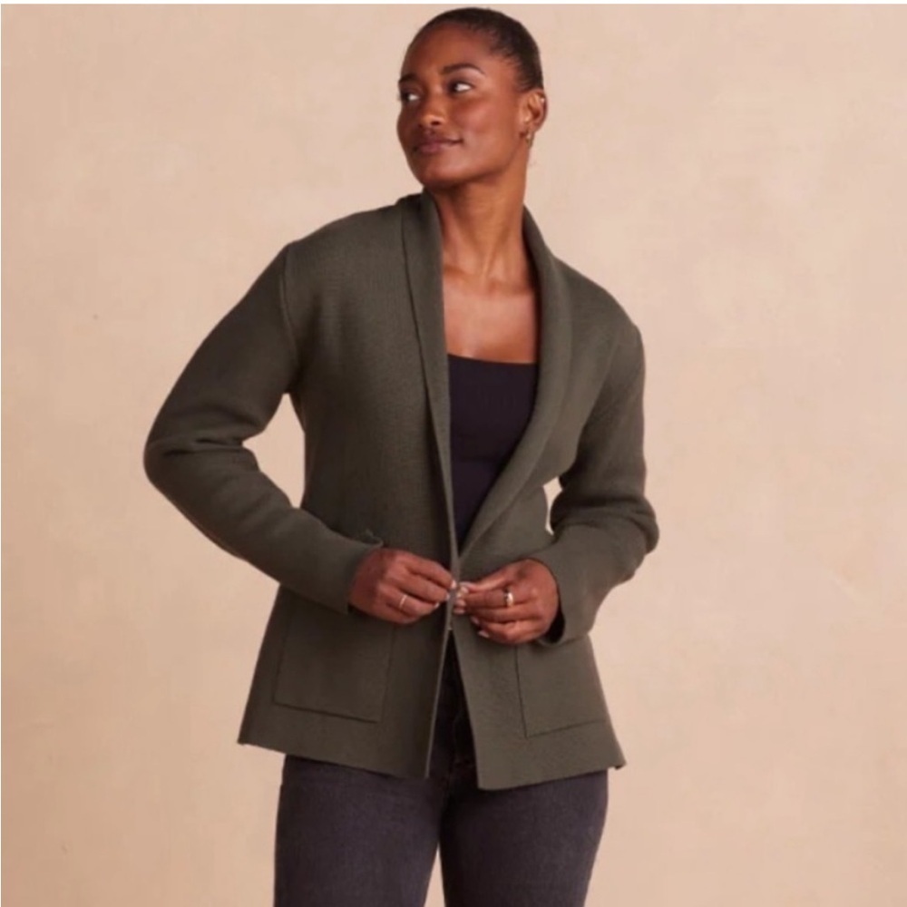 Summersalt Ribbed Sweater Blazer in Olive Green Sz XL